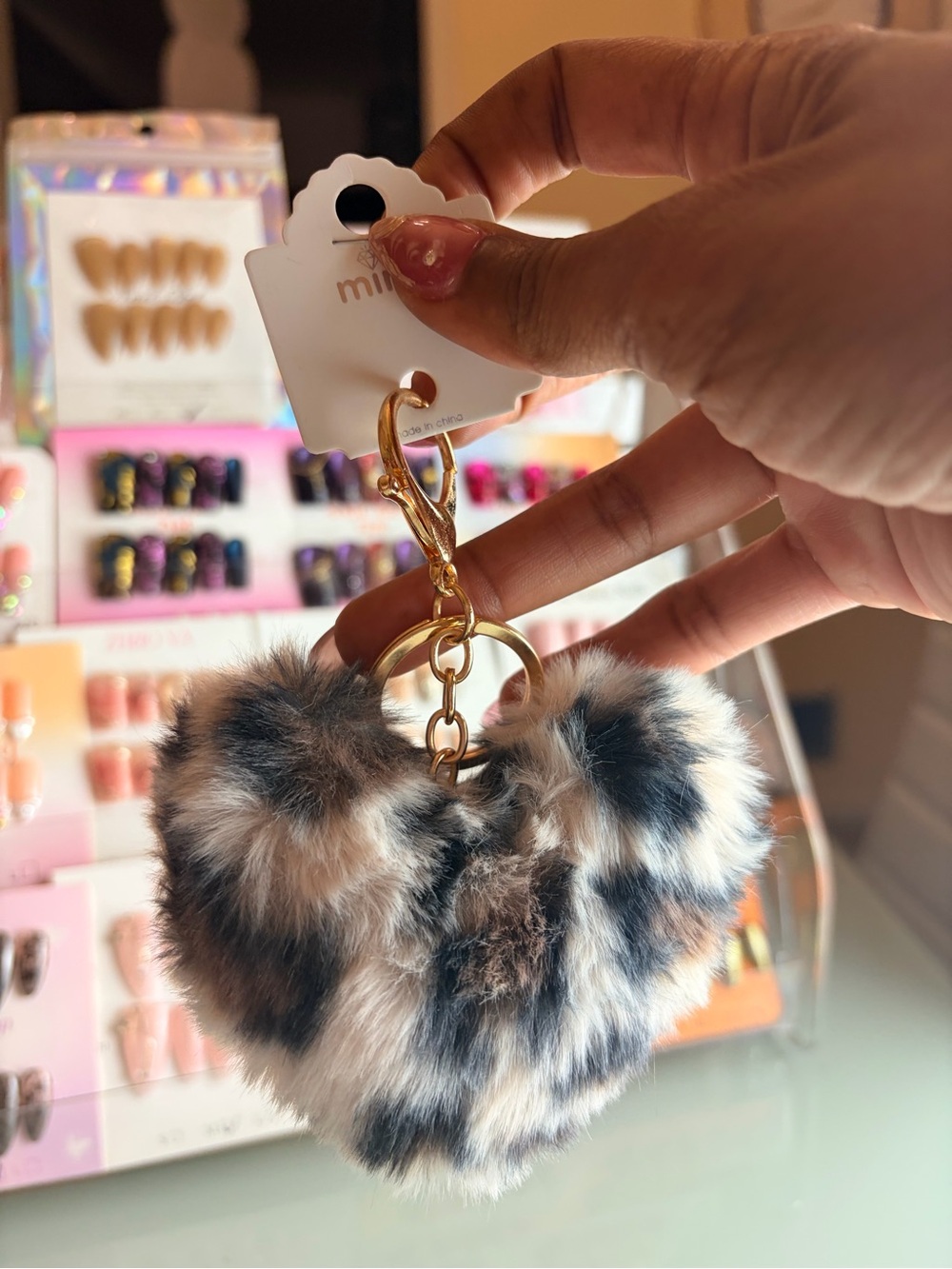 Faux Fur Heart Keychain Pink Cheetah, Black and White Cheetah (Pick One)